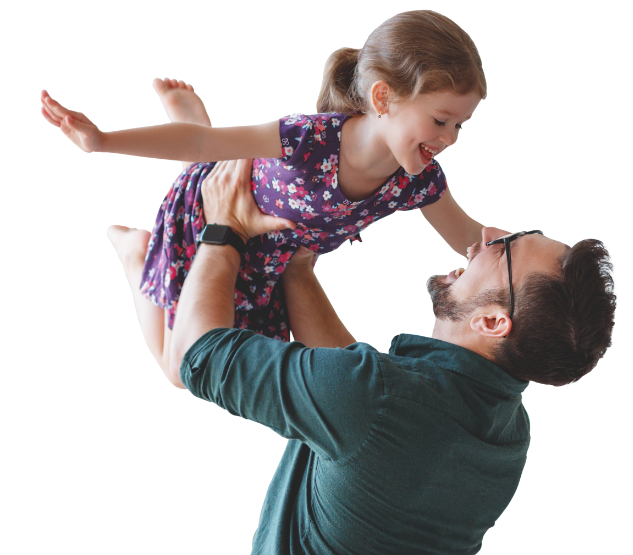 girl raised high smiling