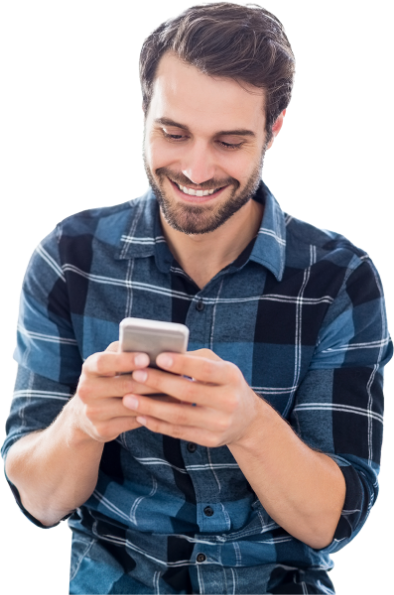 man smiling at phone